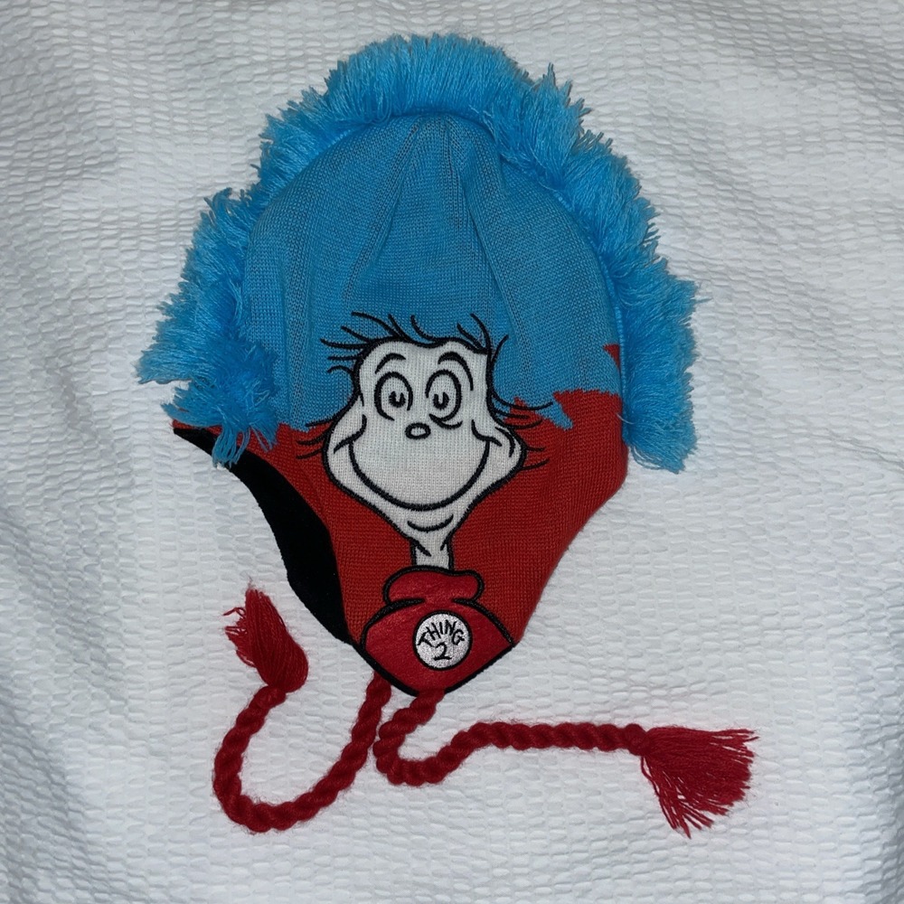 Dr Seuss Enterprises Beanie Hat One Size Cap Cap Knit Ear Thing 1 & Thing‎ 2
